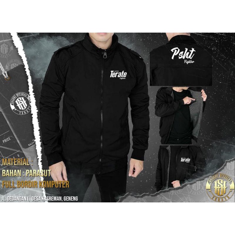 JAKET PARASUT BORDIR TULISAN TERATE JAKET PSHT JAKET PARASUT HITAM