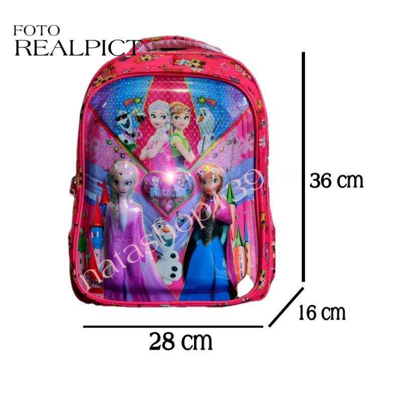 Promo Tas Sekolah TK-SD Anak Perempuan Tas Ransel Karakter Timbul Lampu Led 3D Frozen Elsa Anna