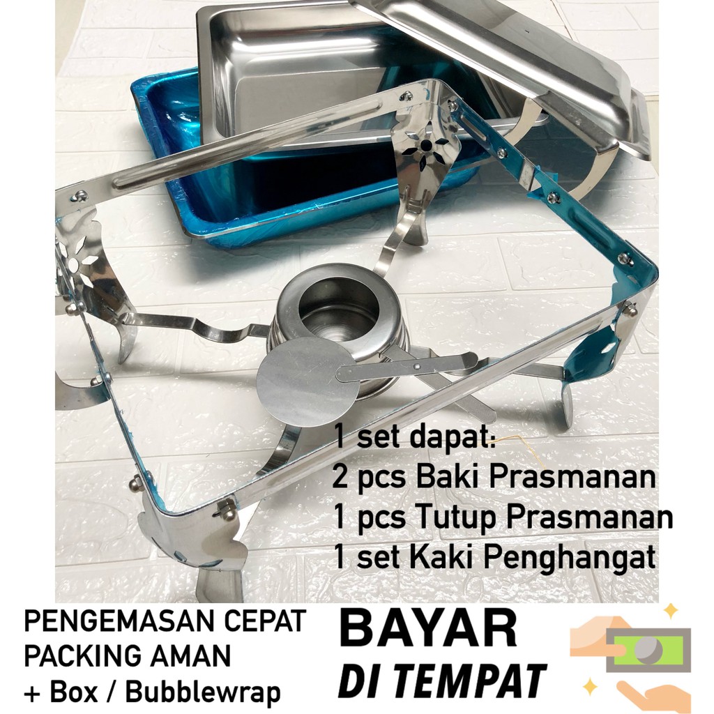 Prasmanan Segi Stainless Set Kaki Kompor Spiritus Tempat Makan Prasmanan Set Kaki dengan Penghangat