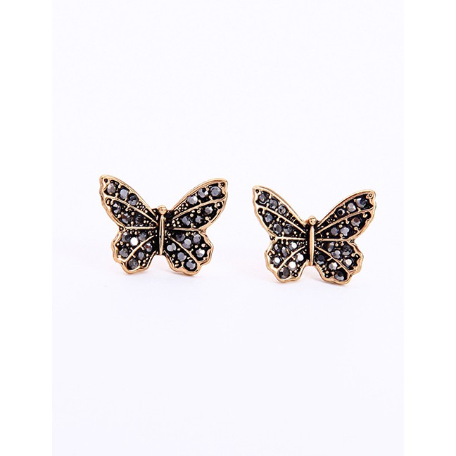 LRC Anting Tusuk Fashion Gold Alloy-studded Fringed Butterfly Stud Earrings F91415