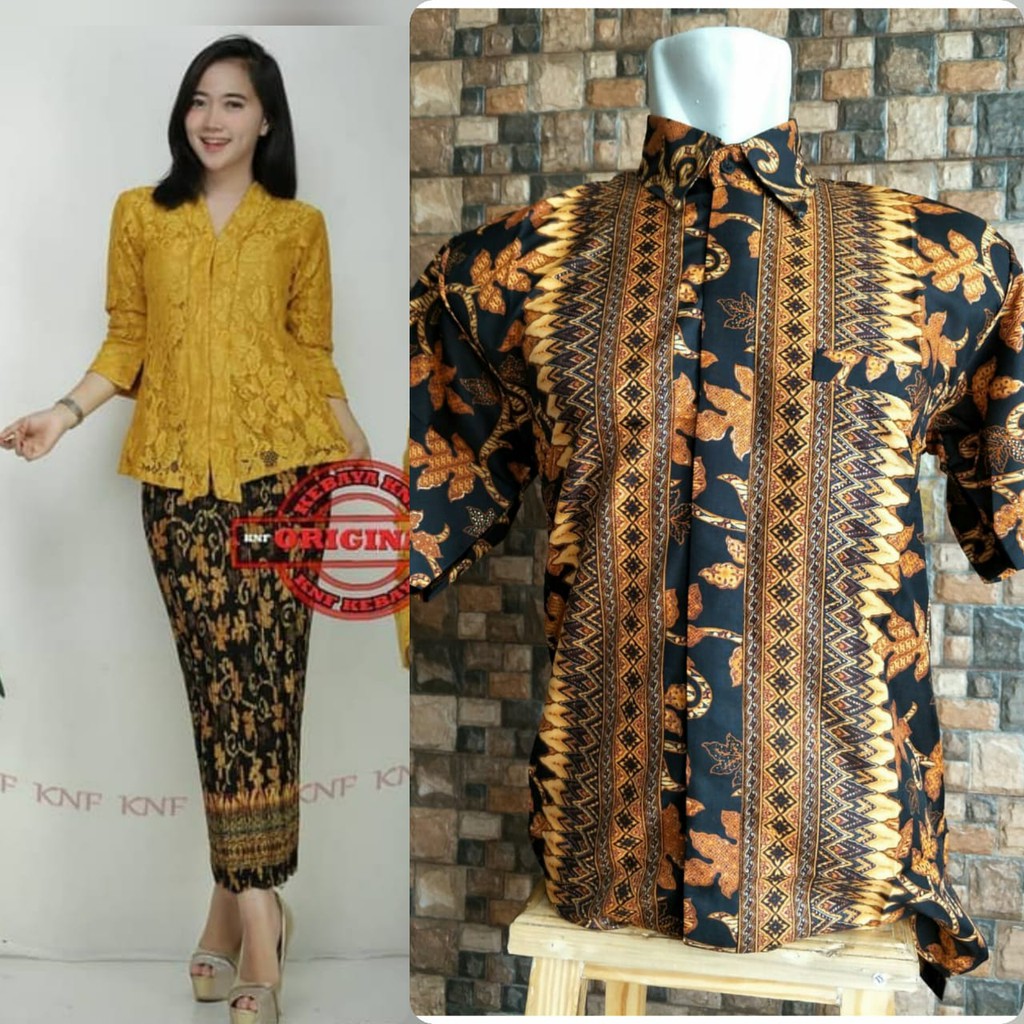 kebaya brokat floy couple hem batik lengan pendek