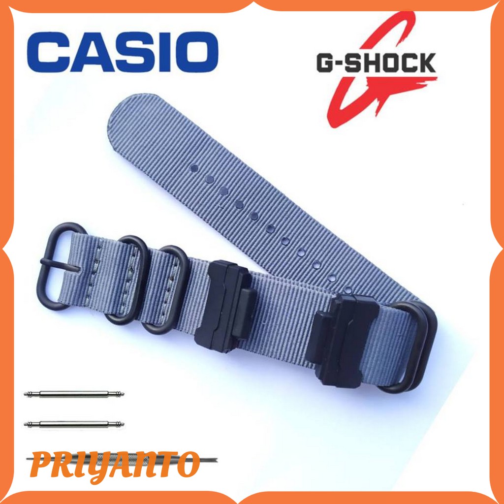 Tali Jam Tangan Casio G-Shock GA-100 GA 120 GA-110 GA-350 GA-700 G-9800 Canvas Nato Zulu Dengan Adapter Abu-Abu