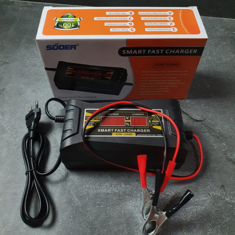 Jual Charger Aki 6A 12V SUOER Smart Fast Cas Aki accu motor mobil