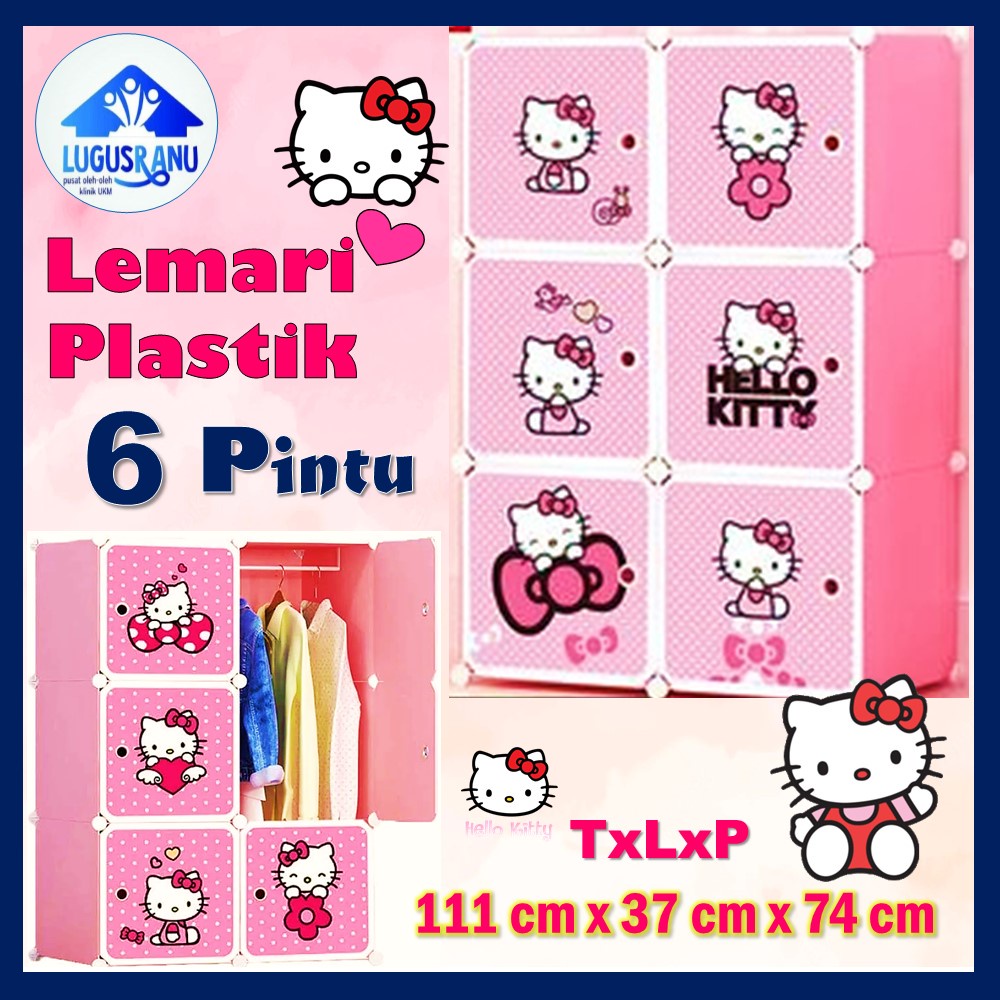 Lemari Plastik 6 Pintu Gambar Berkarakter Lemari Baju Untuk Anak Tema Pink Hello Kitty