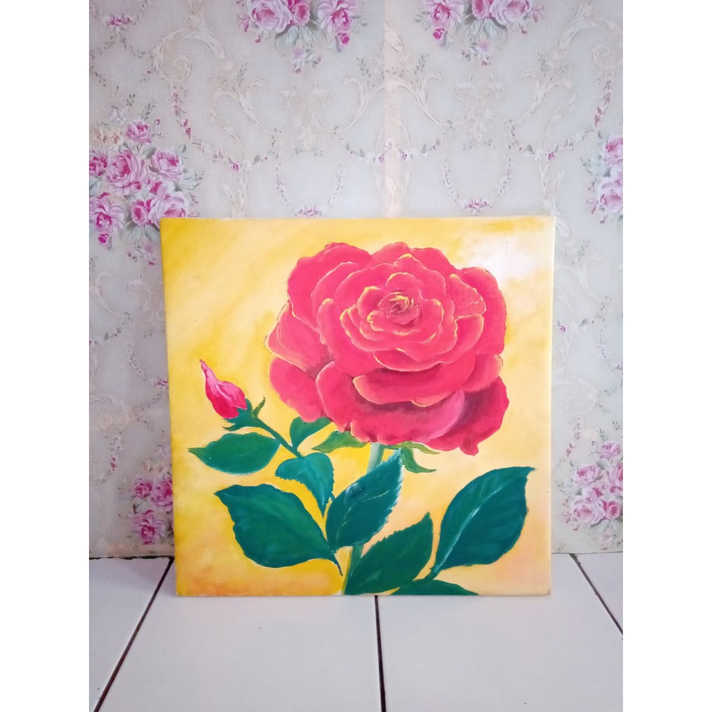 Lukisan Bunga Mawar Murah Acrylic On Flexy 50x50 Cm Shopee Indonesia