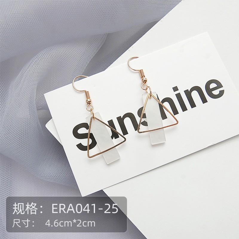 [littlecrab] Anting Wanita Korea Emas Rantai Bling Anting Elegan Simple Persegi Bujur Sangkar Putih Permata Gold Woman Earrings Emas Permata Anting Berkualitas Korean Style-4