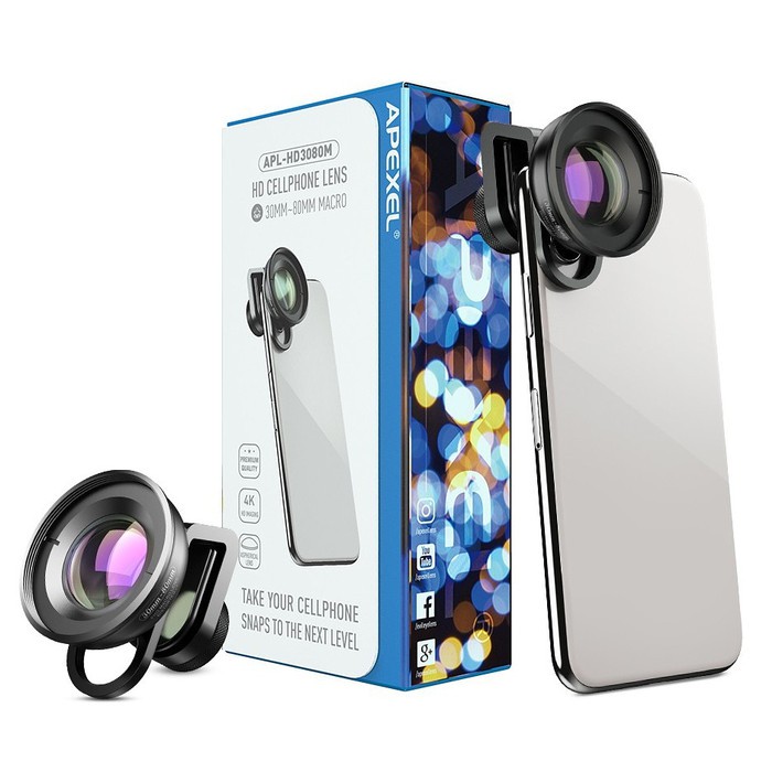 APEXEL Lensa Smartphone Universal Clip 30-80mm Macro Lens HD3080 Zoom