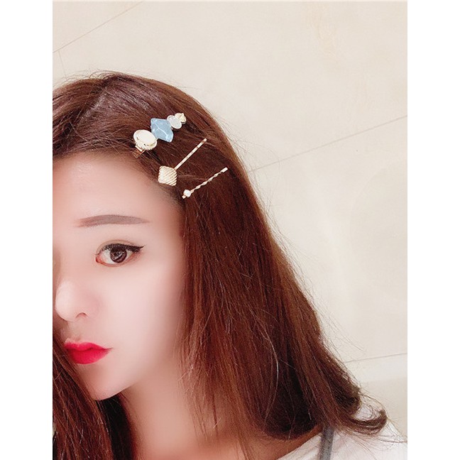 LRC Anting Tusuk Fashion Gold Alloy Pearl Hairpin Combination F57360