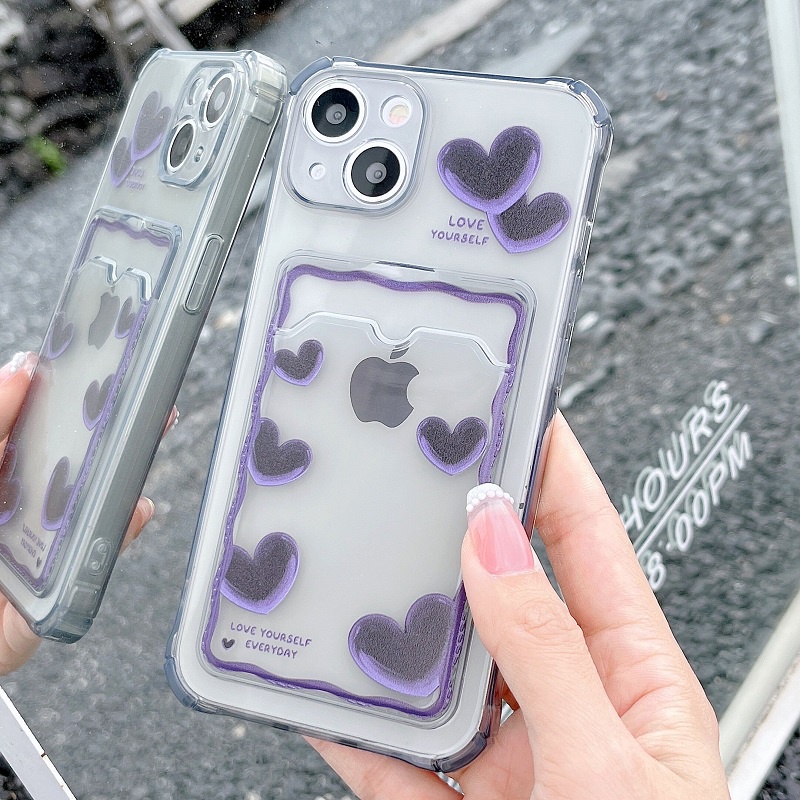 Soft Case Transparan Motif Hati Untuk iPhone 12 13 Pro MAX 11 X XR XS MAX 7 8 Plus