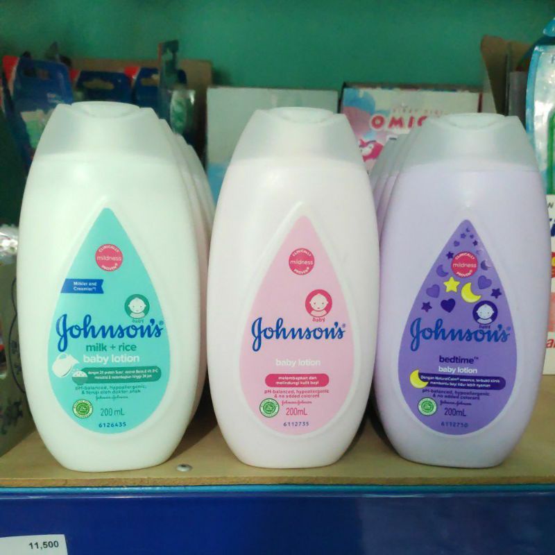 Johnson's Baby Lotion 200 ml Milk + Rice Bedtime Losion Cream Badan Tubuh  Bayi Johnson Jonson Hijau Susu Pink Ungu