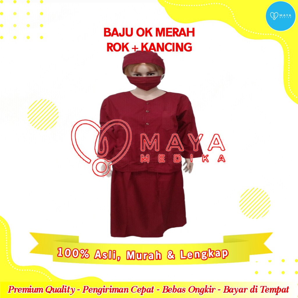 Baju OK Merah Lengan Panjang Baju Kancing Rok