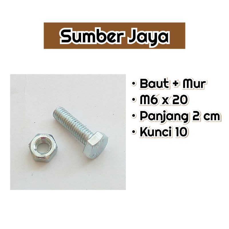 Mur Baut M6 x 20 Kunci 10 panjang 2 Cm