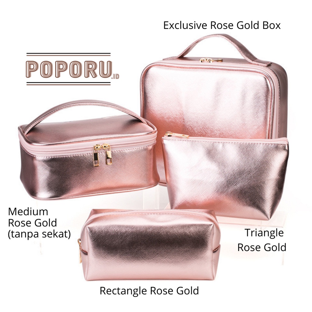 POPORU ROSE GOLD pouch 5 types - cosmetics bag organizer for make up - tas tempat kosmetik