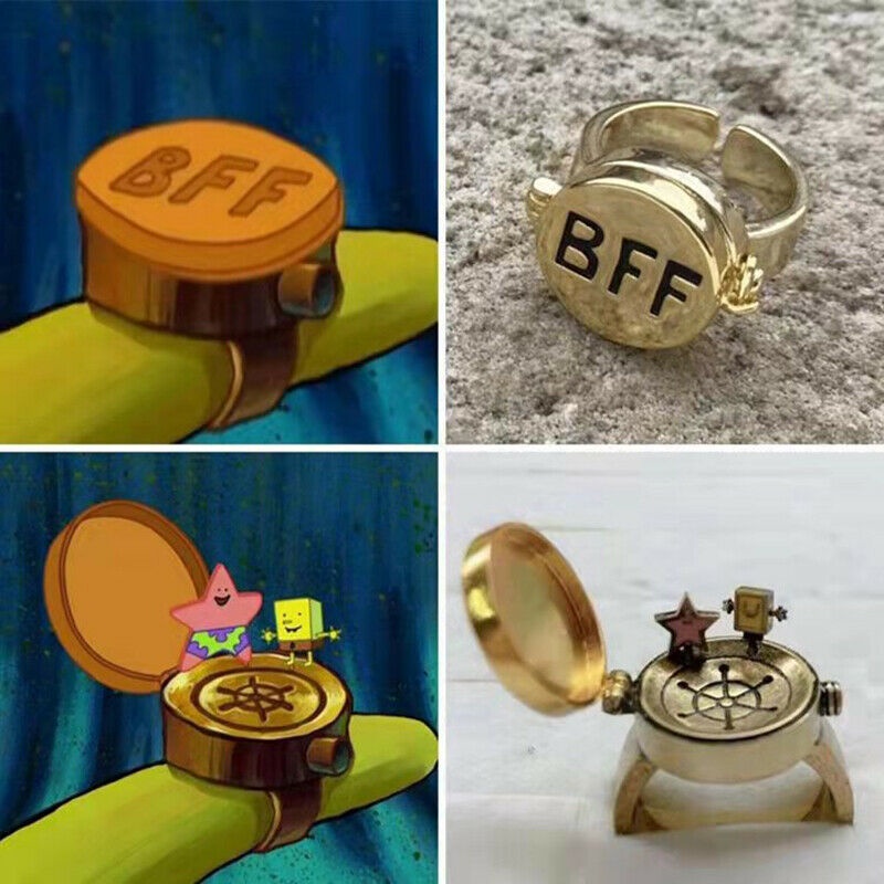 Cincin Model Terbuka Dapat Disesuaikan Desain Anime SpongeBob Gaya Hip Hop Untuk Wanita