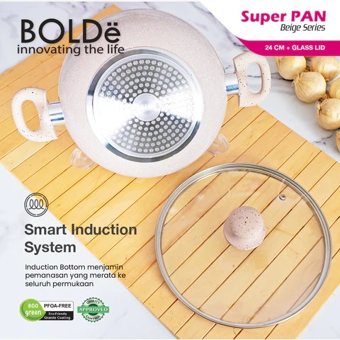 BOLDe SUPER PAN wajan wok kuping 2 Ear Wok 24 cm + Lid tutup kaca  BOLDe SUPER PAN 2 EAR WOK