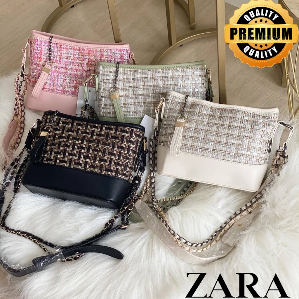 Tas wanita slempang import ZR Tweed Gabrielle Crossbody - Z002