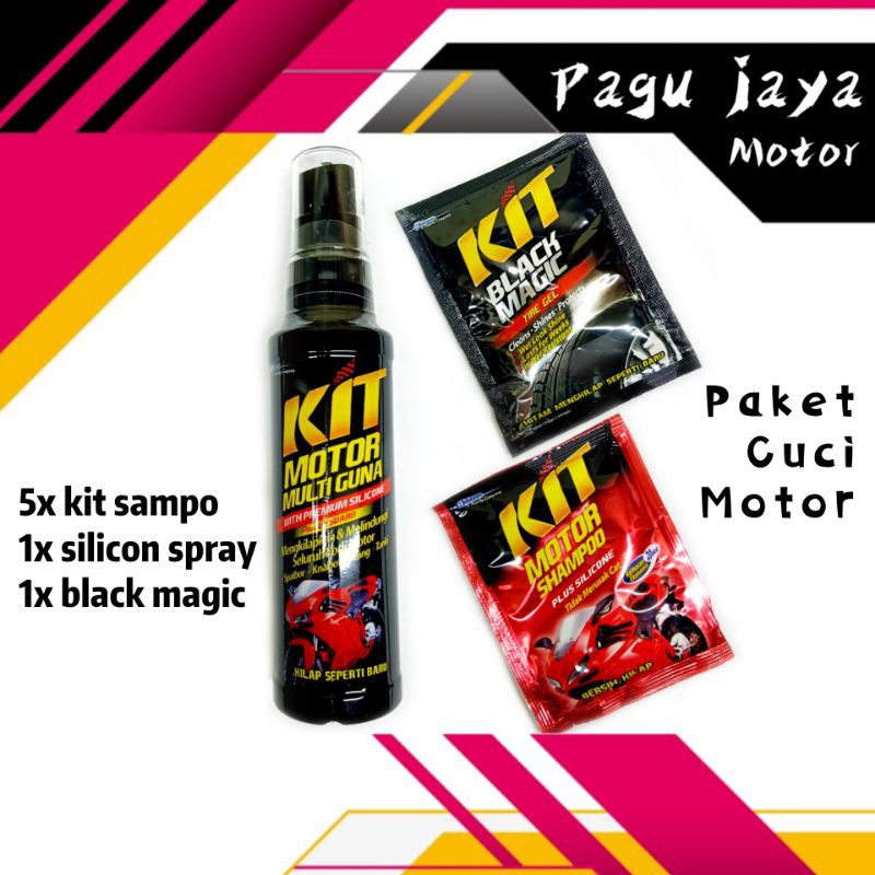 Paket cuci motor KIT product ( 5x Kit shampoo . 1x Kit black magic . 1x Kit spray multiguna )