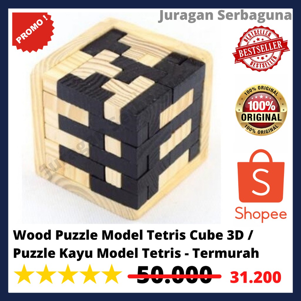 Wood Puzzle Model Tetris Cube 3D /  Puzzle Kayu Model Tetris - Termurah