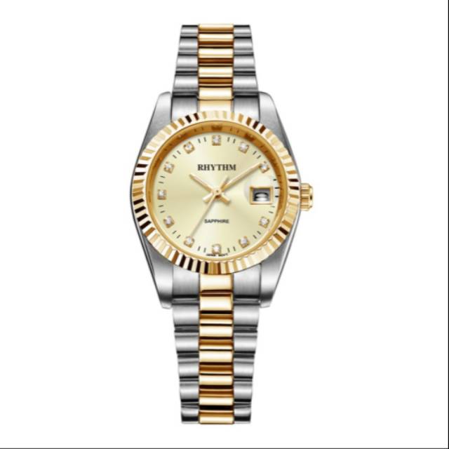 Jam Tangan Wanita Rhythm R1204S04 Silver Gold Original