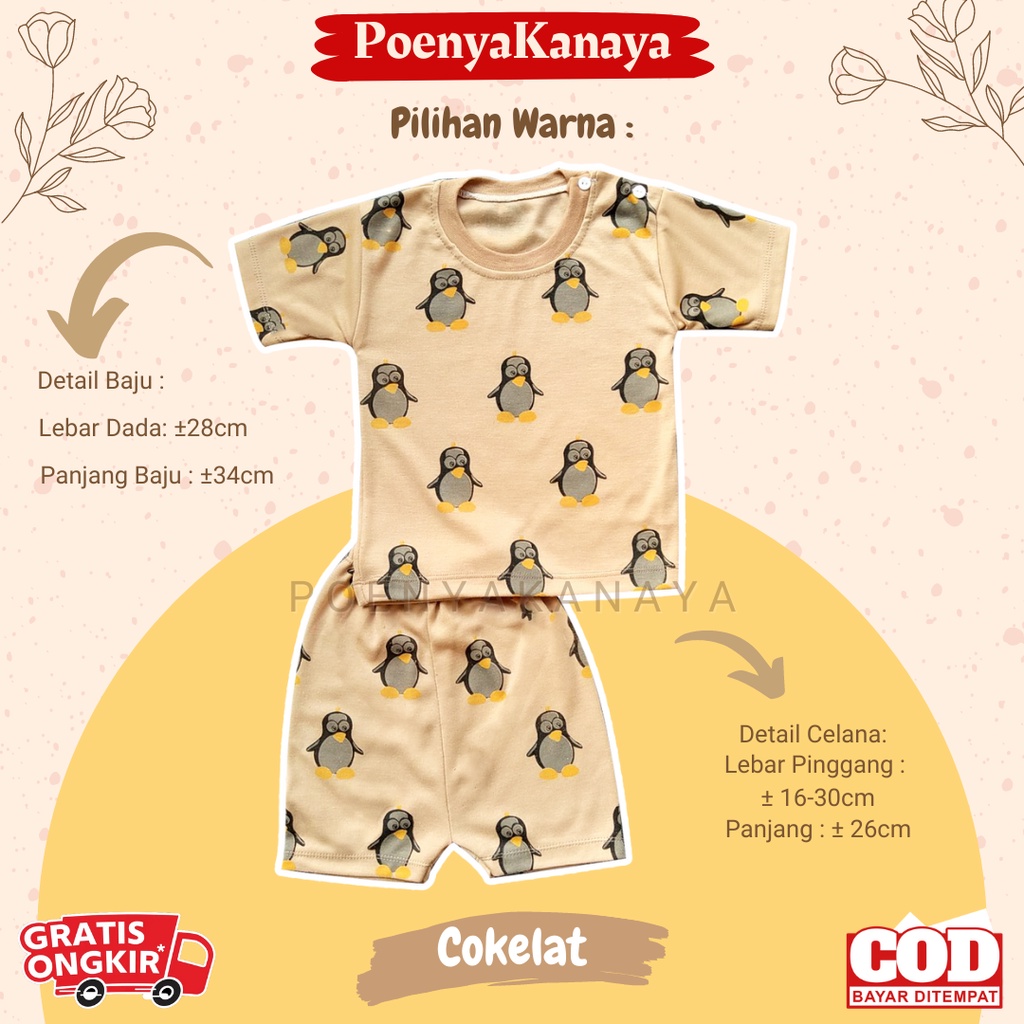 Setelan Baju Bayi Piyama PENDEK PINGUIN WARNA Viori Size 6-18 Bulan STL62