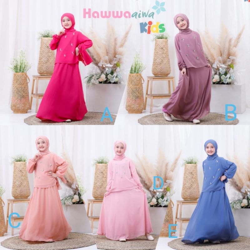 dress muslim anak/gamis syari anak/baju muslim anak Aurel set (atasan,rok,phasmina)