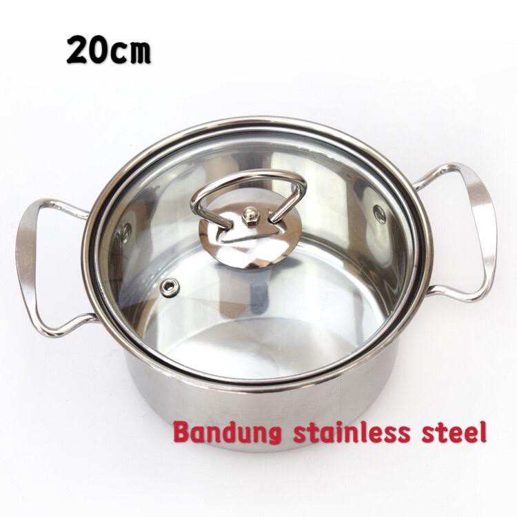 Panci sup soup pot 20cm stainless steel tutup kaca murah kecil gagang stainless