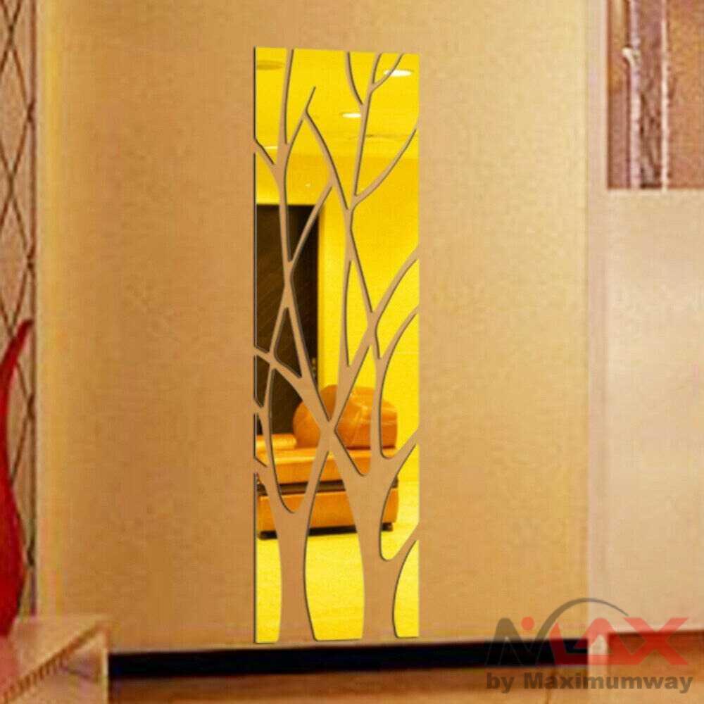 SOLEDI Sticker Dekorasi Dinding 3D Tree Mirror Acrylic 100 x 28cm Warna Silver