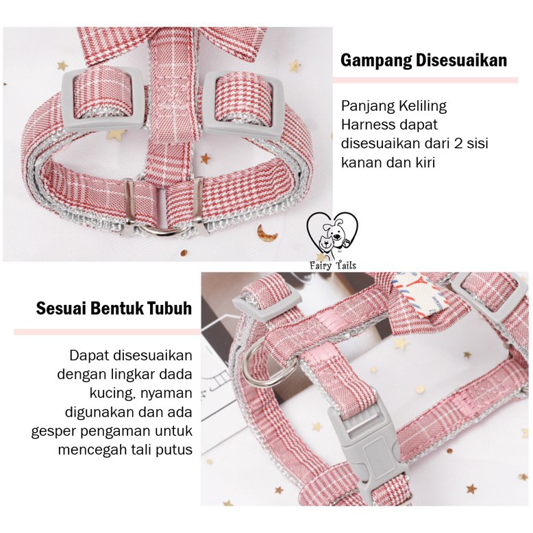 Tali Tuntun Tali Kekang dengan Harness Jepang Kucing Anjing Pita | Ribbon Pet Cat Dog Leash