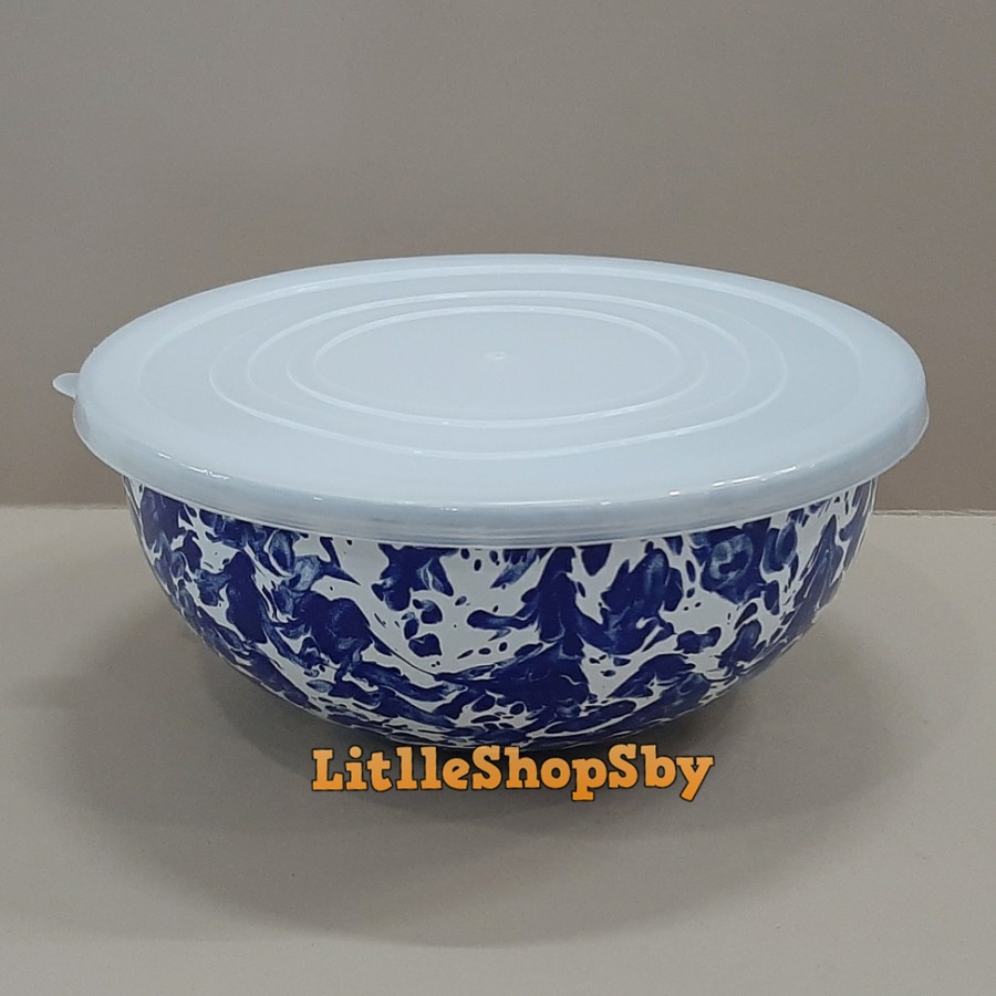 Rantang Mangkok Bowl Enamel Tutup Plastik 23cm biru blirik