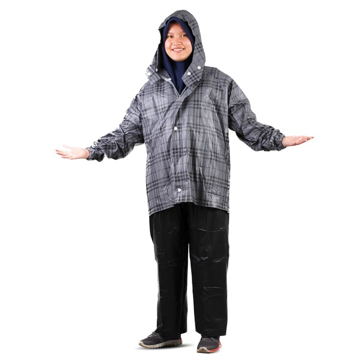 Jas Hujan wanita  Celana Plevia Rush 811 Motif Kotak Kotak   Mantel Hujan Rain wear Limited