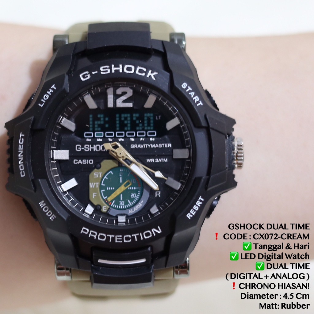 Jam tangan pria wanita gshock tali rubber doubletime analog digital free baterai cadangan CX072