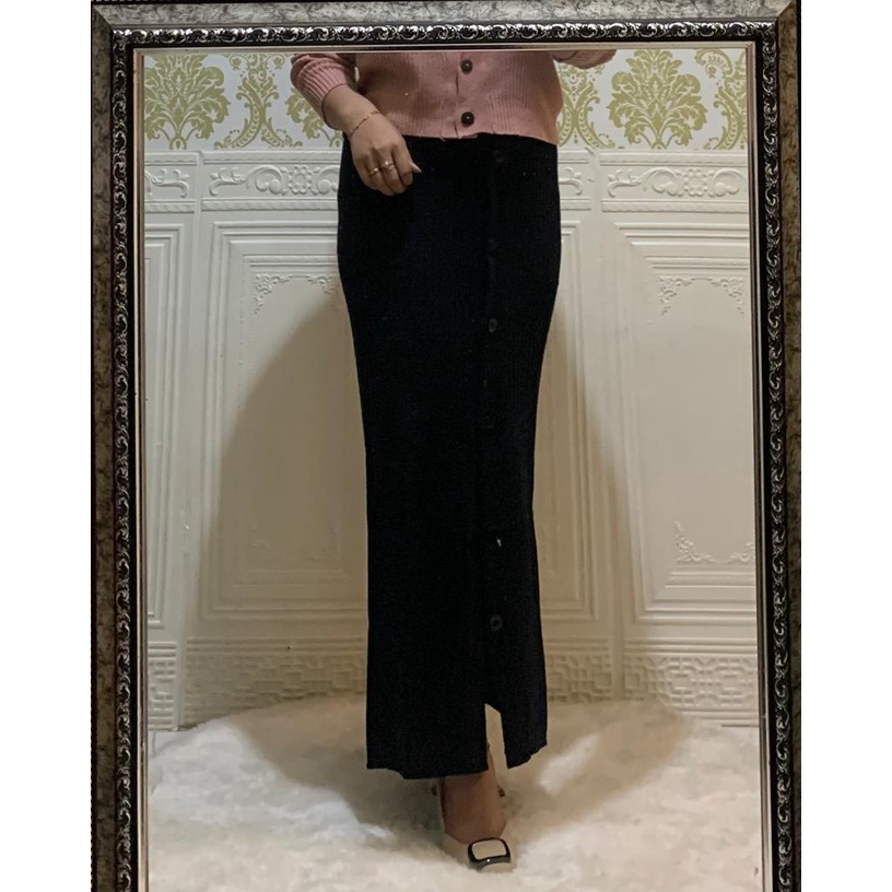 Rok Kancing Rajut Wanita/Rok plisket kancing/rok korea style