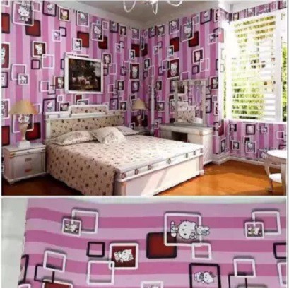 Wallpaper Dinding Motif Hello Kitty Kotak 3D