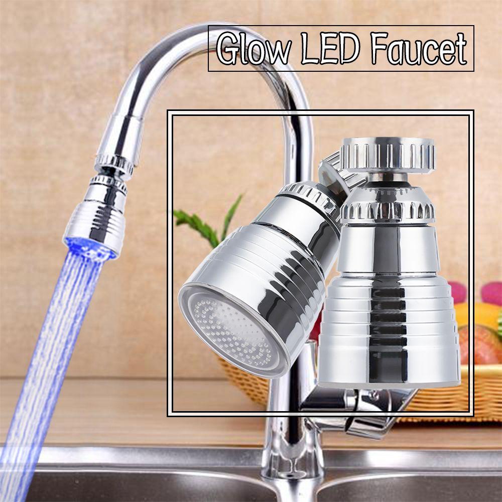 Lanfy Keran Hemat Air Sensitif Cahaya-up Shower Head Aerator Dapur Kamar Mandi LED Faucet Adapter