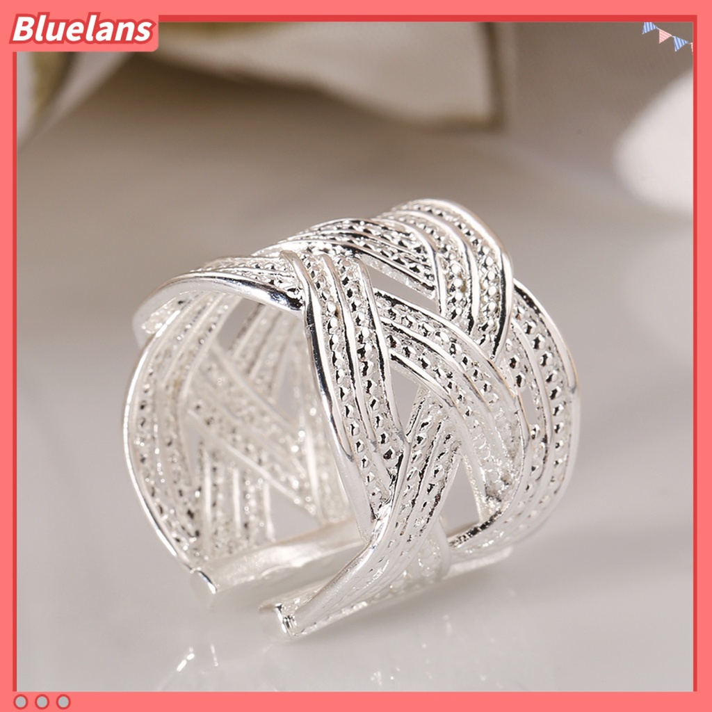 Bluelans Women Fashion 925 Silver Plated Ethnic Style Opening Claw Mesh Finger Ring Party