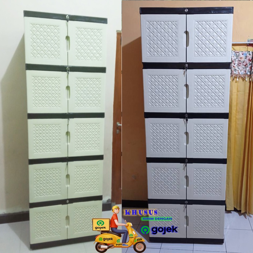 Lemari Plastik Aquose JUMBO Susun 5 full kunci [KHUSUS JASA KIRIM INSTAN]