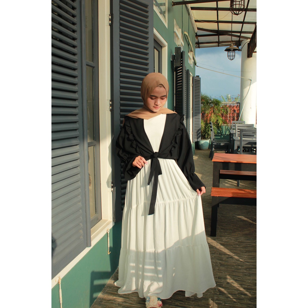 OneSet Flare Dress Crinkle & Cardi Crop Ruffle / Gamis Rempel Syari Setelan Cardi Inner Dress & Oute
