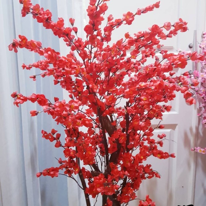 Pohon Meihwa T 125 cm Dekorasi Imlek Pajangan Pohon Sakura Pink Merah