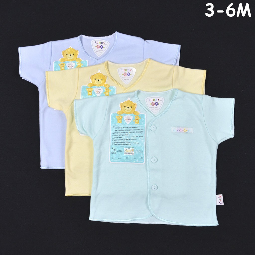 Libby Baby Baju Pendek Polos Warna 3pcs Piyama Bayi