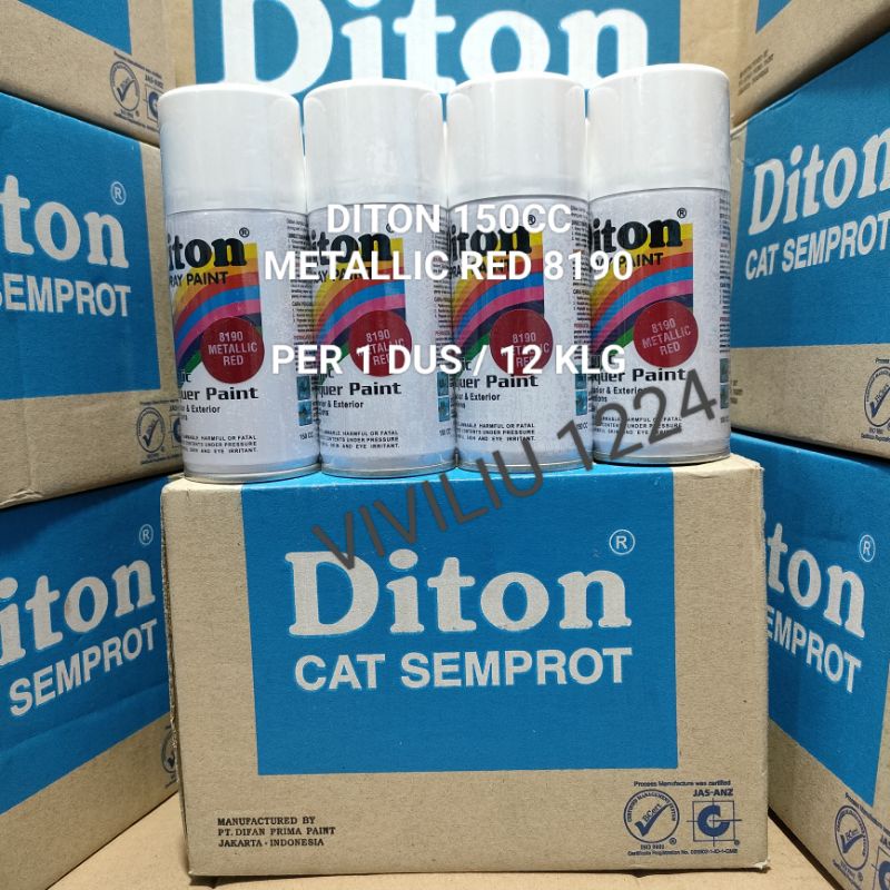 Pilok Cat Diton Metallic Red 8190 Per 1 Dus / 12 Klg Merah Metalik 150cc Harga Per 1 Dus (12) Cat Semprot Diton 150cc Pilok Diton Pilox Diton Cat Diton 150cc