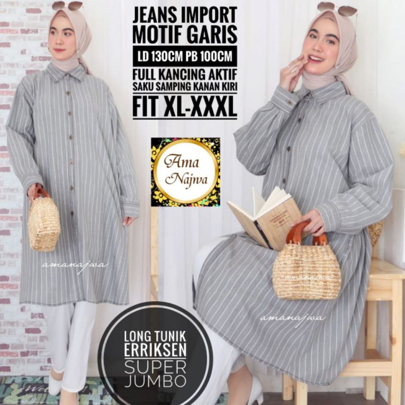 long tunik erriksen super jumbo jeans motif garis