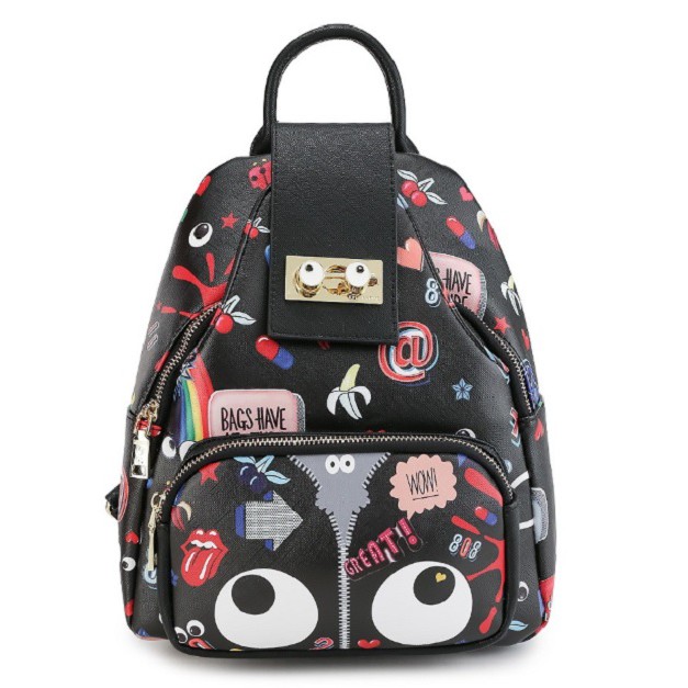 HUER Kehwa Eye Theme Printed Backpack (9454-099)Black