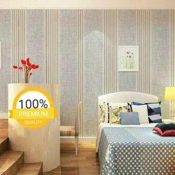 Kusus Hari Ini Wallpaper Sticker Dinding Abu-Abu Garis Emas Diskon