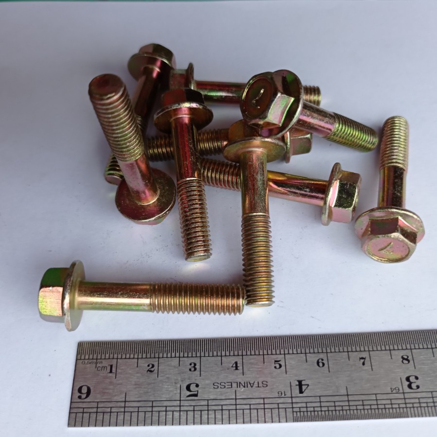 FLANGE BOLT M8 X 40 / BAUT TOPI M8 X 40 KUNING / FLANGE BOLT M8X40 KUNING / BAUT M8 / BAUT 12 KUNCI 