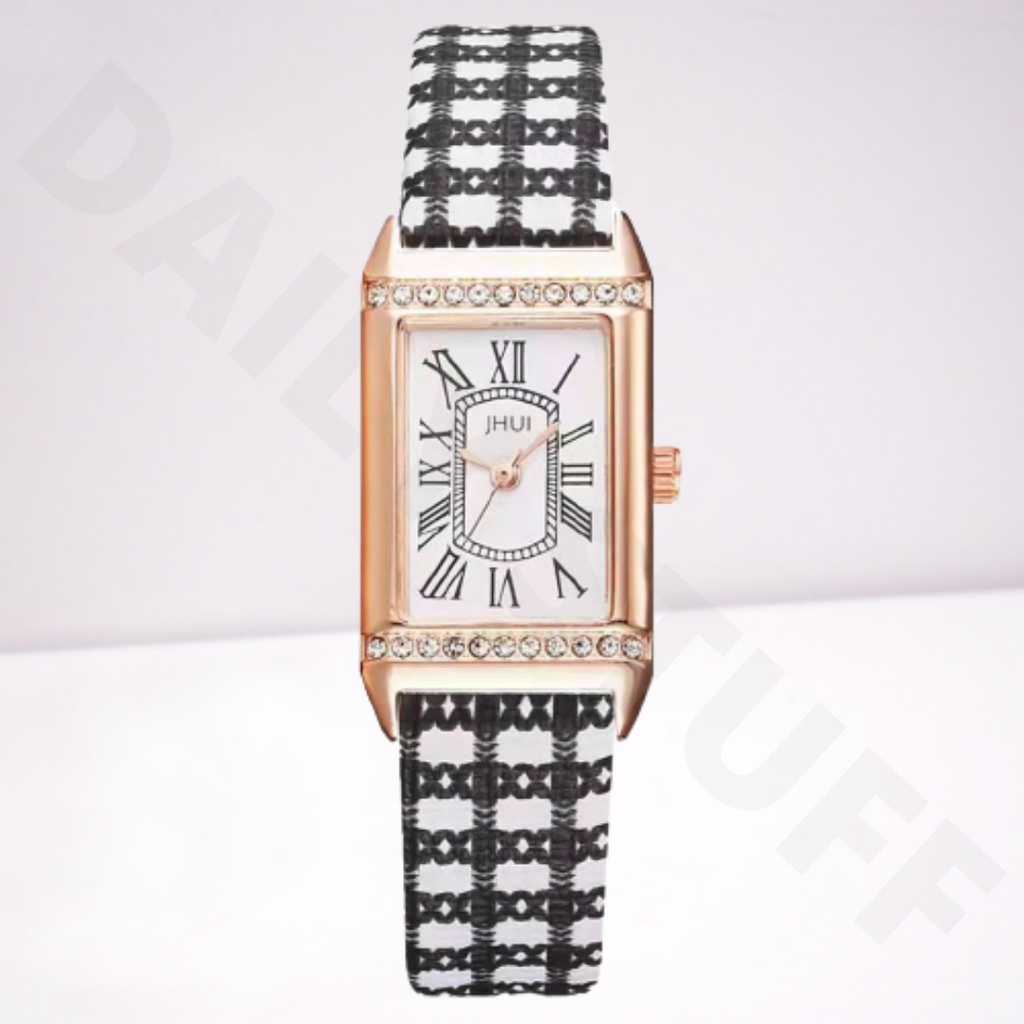 DS J033 Jam Tangan Wanita Analog Quartz Bahan Kulit Bentuk Persegi Panjang Fashion Korea Import Murah