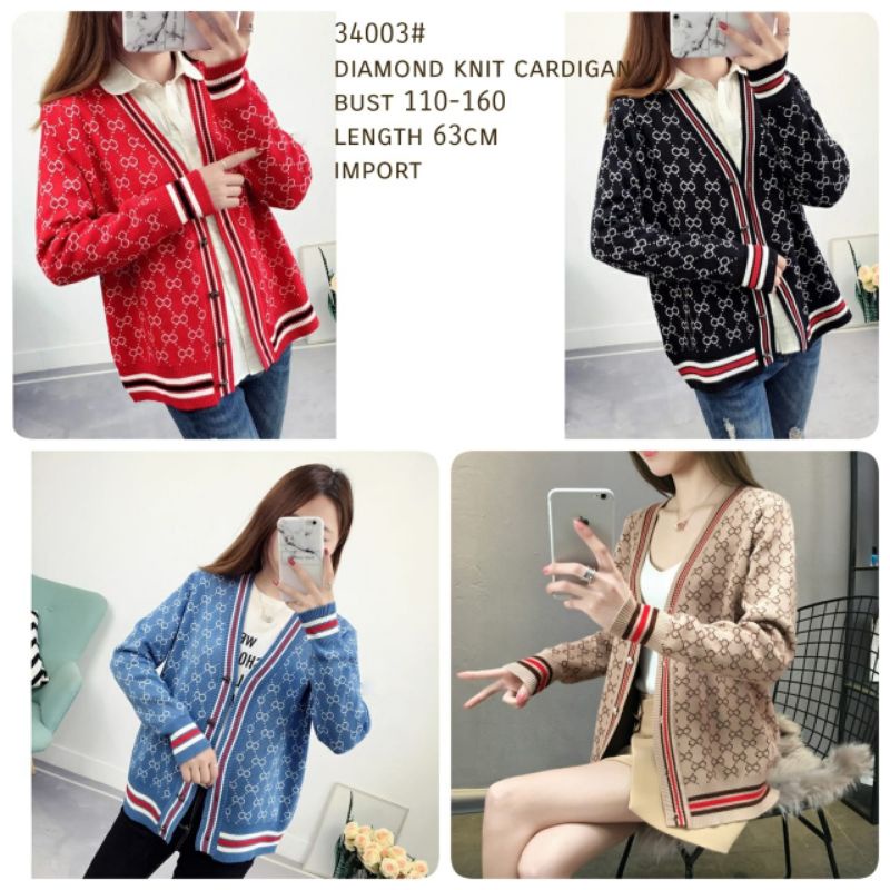 MDLV ~ 34003 Diamond Knit Cardigan Gece Knit Cardigan Women Cardigan Rajut Tebal Cardigan Rajut wanita Cardigan Rajut Premium Cardigan Rajut branded Fashion Import