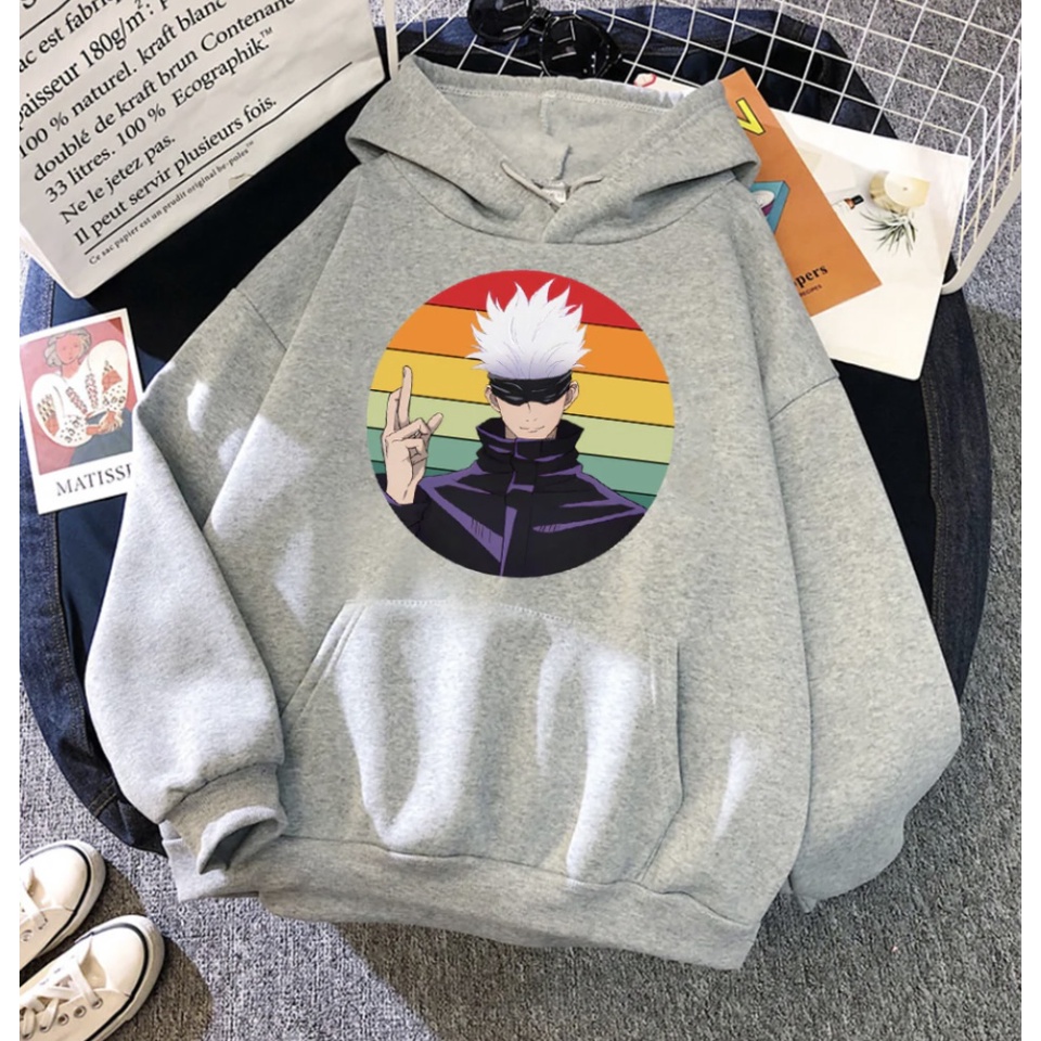 SATORU GOJO RAINBOW Anime Jumper Hoodie II Sweater Hoodie Anime II Sweter Oblong Topi II SIZE M - XL ( Pria &amp; Wanita / Anak &amp; Dewasa )