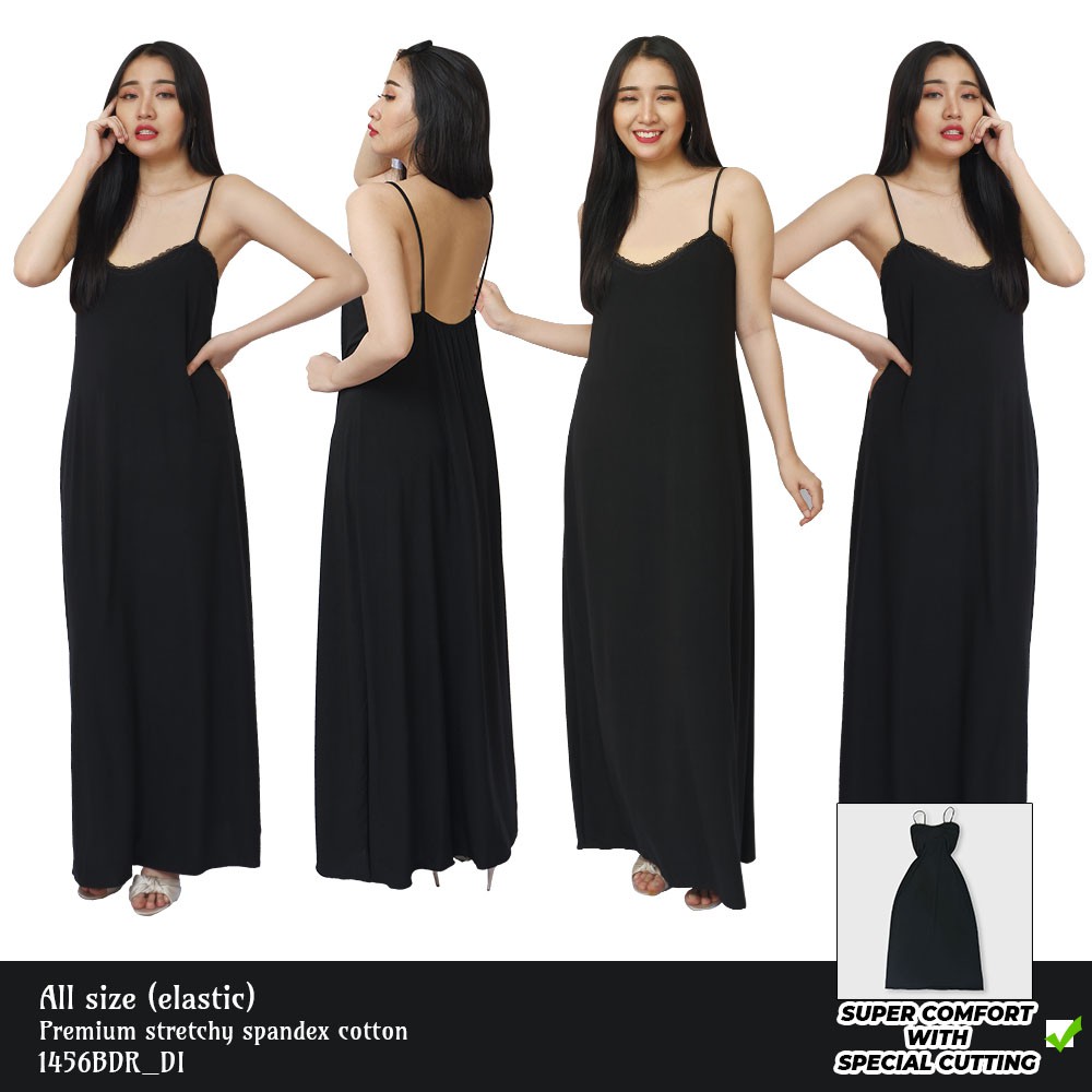 Lingerie dress tidur panjang tanktop wanita spandex all size 1456BDR tidur wanita_stylishunderwearba