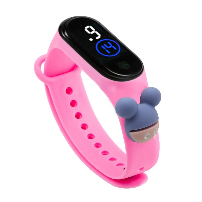 Dennos LD8  kartun Jam Tangan Gelang Couple Anak IP67 IPx4 SUPER HERO MARVEL Led Motif Mickey Pikachu Silikon Tahan Air-PINK MICKEY