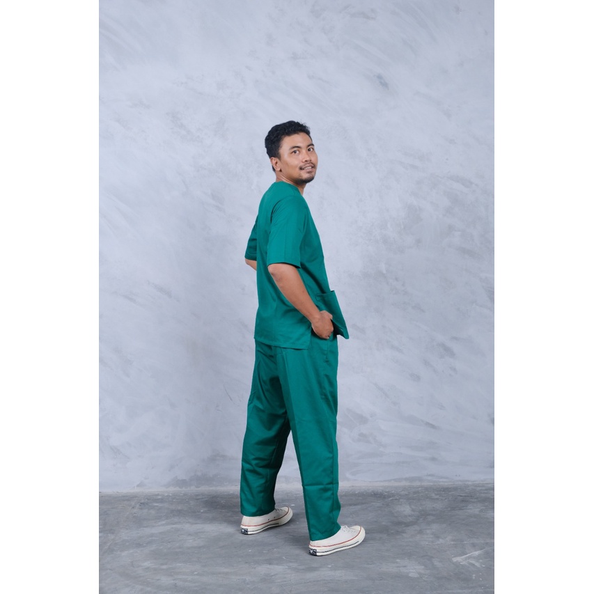 Baju Jaga Ok Oka LENGAN PENDEK Premium Drill | APD Baju Medis Dokter Perawat Nakes